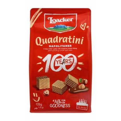 Loacker Quadratini Napolitaner Wafer Cubes Filled with Hazelnut Cream - GMO free, trans fat free, no added flavorings