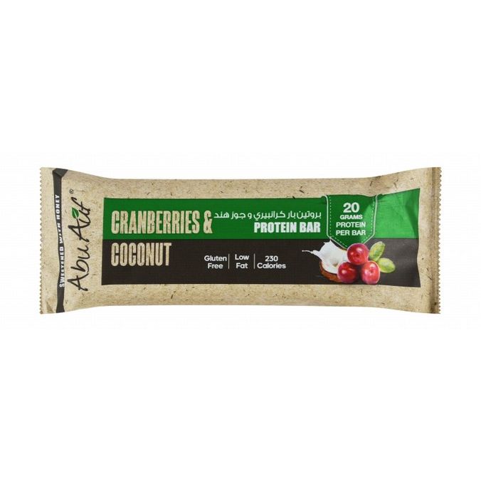 Abu Auf 20g Protein Bar with Cranberries & Coconut - low fat, gluten free, no added sugar