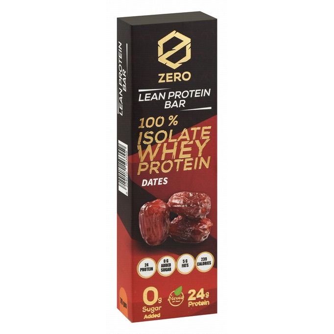 Zero 100% Isolate 24g Lean Whey Protein Bar Dates Flavor - GMO free, sugar free, artificial sweetener free