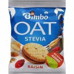 Bimbo Wholegrain Oat Biscuit with Cocoa Cream, Raisins & Stevia - vegan, no added sugar, preservatives free