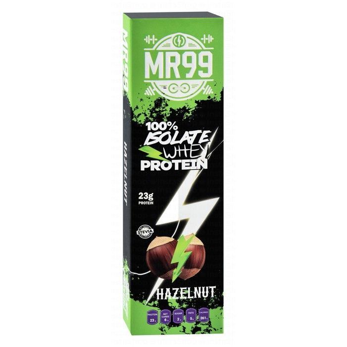 MR99 Chocolate Coated 23g Whey Isolate Protein Bar Hazelnut Flavor with Stevia