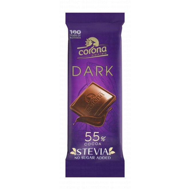 Corona 55% Cocoa Dark Chocolate Bar with Stevia - no added sugar, gluten free, preservatives free