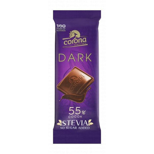 Corona 55% Cocoa Dark Chocolate Bar with Stevia - no added sugar, gluten free, preservatives free
