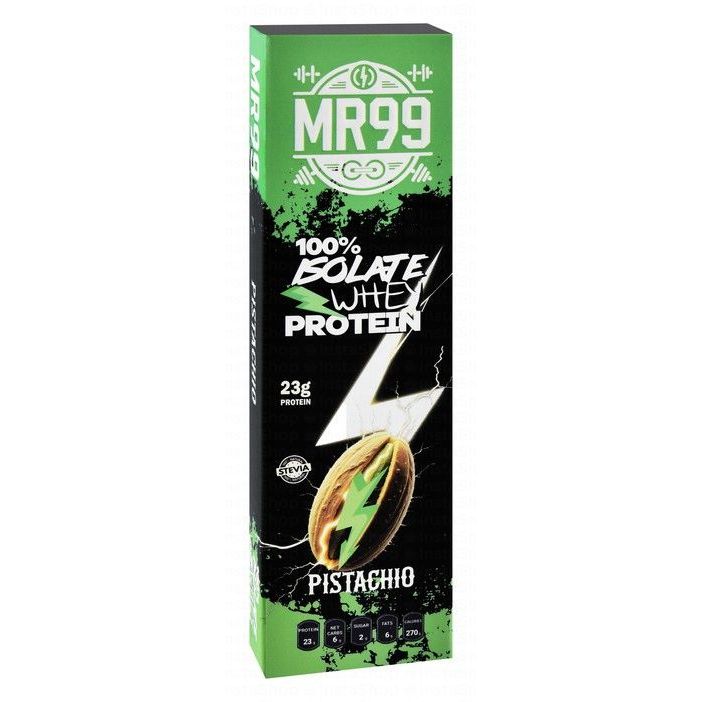 MR99 Chocolate Coated 23g Whey Isolate Protein Bar Pistachio Flavor with Stevia